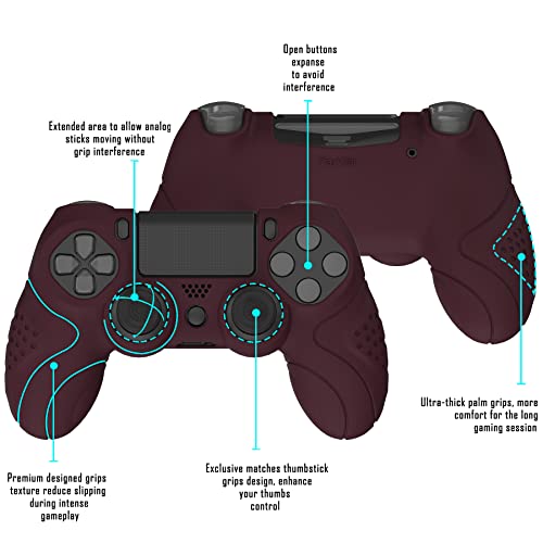 PlayVital Guardian Edition Wine Red Ergonomic Soft Anti-Slip Controller Silicone Case Cover for ps4, Rubber Protector Skin with Joystick Caps for ps4 Slim/Pro Controller - Image 3