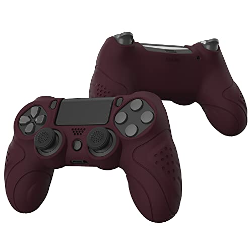 PlayVital Guardian Edition Wine Red Ergonomic Soft Anti-Slip Controller Silicone Case Cover for ps4, Rubber Protector Skin with Joystick Caps for ps4 Slim/Pro Controller - Image 5