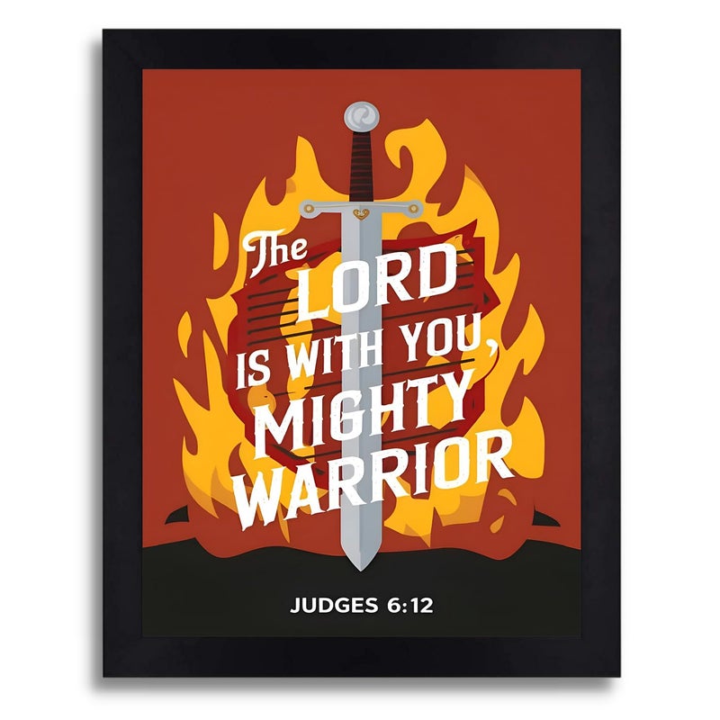 Interio Crafts Judges 612 The Lord is with you mighty warrior Bible Verse Christian Decor Jesus Christ Decor Synthetic Wood 13X10 Inches - Image 1