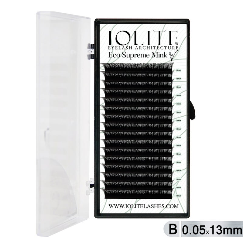 Iolite Eco Supreme Mink W Lashes B Curl – 0.5T Mix & 6mm–15mm | Pre-Fanned Volume Lash Extension Trays for Professional Lash Artists ISMWB5T - 13MM
