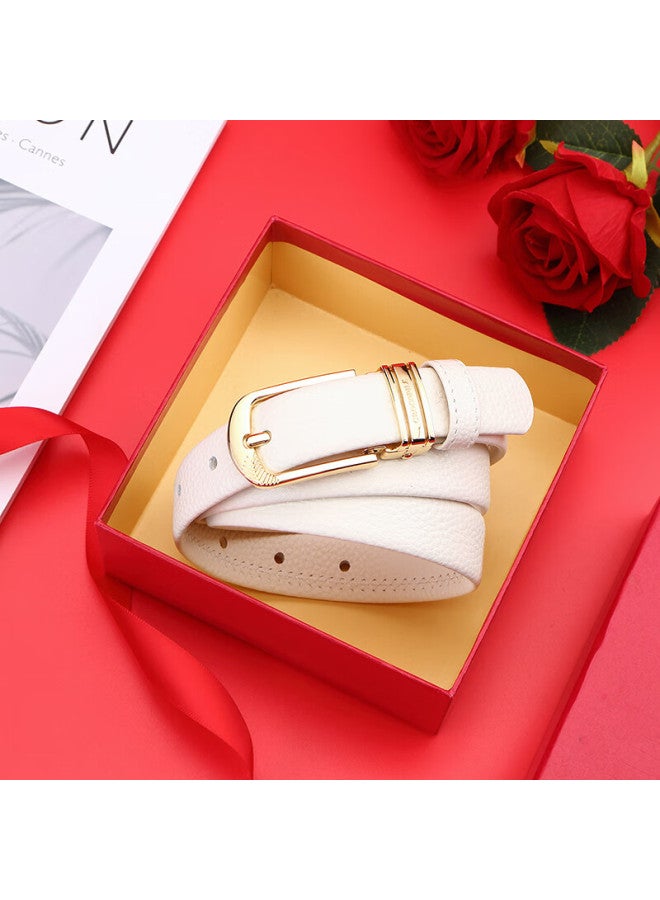 Crocodile T-shirt Double-sided Top-grain Leather Women's Belt, Casual Pin Buckle Belt, Birthday Gift For Girlfriend, 1609 White - Image 1