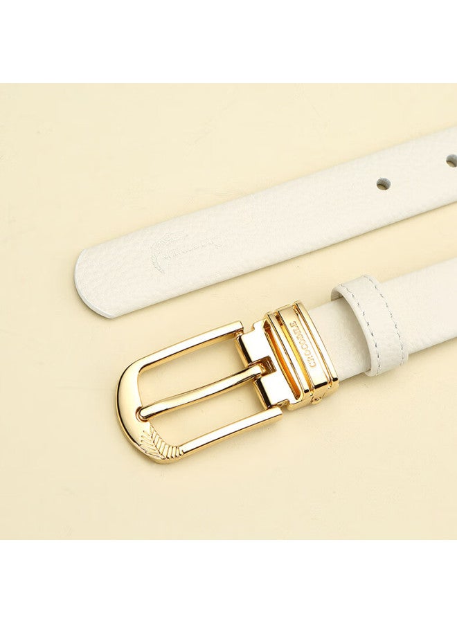 Crocodile T-shirt Double-sided Top-grain Leather Women's Belt, Casual Pin Buckle Belt, Birthday Gift For Girlfriend, 1609 White - Image 3
