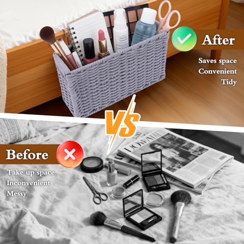 Jukercici Cotton Rope Woven Bedside Caddy for Dorm Bed, Foldable Bedside Shelf Bunk Bed Accessories, College Dorm Room Essentials Hanging Organizers Storage Basket, Room Decor Magazine File Holder (White) - Image 4