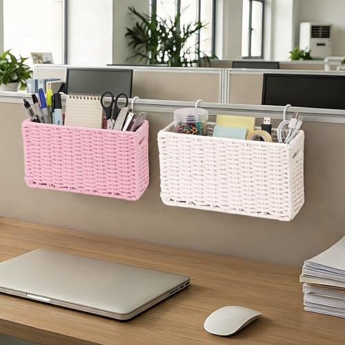 Jukercici Cotton Rope Woven Bedside Caddy for Dorm Bed, Foldable Bedside Shelf Bunk Bed Accessories, College Dorm Room Essentials Hanging Organizers Storage Basket, Room Decor Magazine File Holder (White) - Image 5