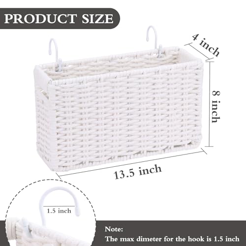 Jukercici Cotton Rope Woven Bedside Caddy for Dorm Bed, Foldable Bedside Shelf Bunk Bed Accessories, College Dorm Room Essentials Hanging Organizers Storage Basket, Room Decor Magazine File Holder (White) - Image 2