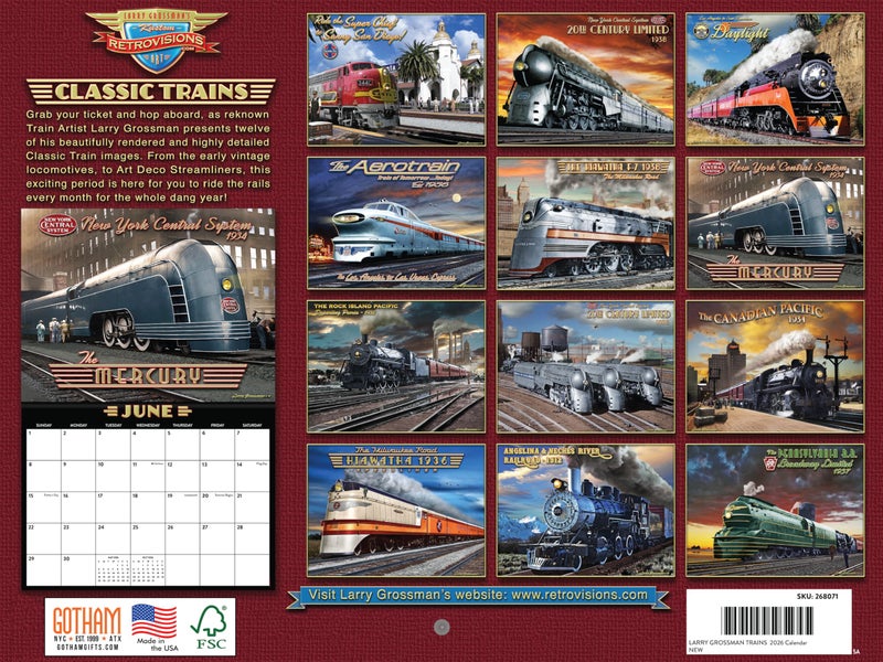 Poster Foundry Train Calendar 2026 Classic Railroad Trains Gifts For Train Lovers by Larry Grossman Monthly Wall Calender 12 Month | American Made In The USA - Image 2