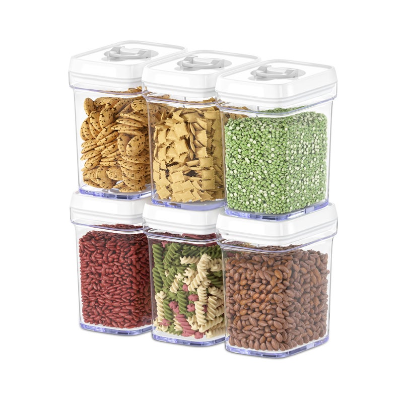 DWÃ‹LLZA KITCHEN Airtight Food Storage Containers for Pantry With White Lids â€“ 6 Pack - Clear Air Tight Kitchen Containers Pantry Organization and Storage - BPA-Free Plastic - Keeps Food Fresh & Dry - Image 1