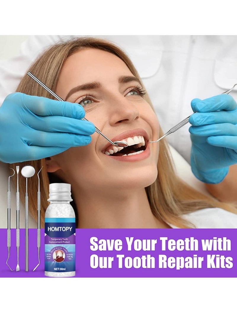 HOMTOPY - Tooth Repair Kit, 30ml Moldable Teeth Glue 4 Dental Tools Temporary Tooth Filling Set Dental Care Kit DIY at Home, Suitable for Men and Women - Image 1