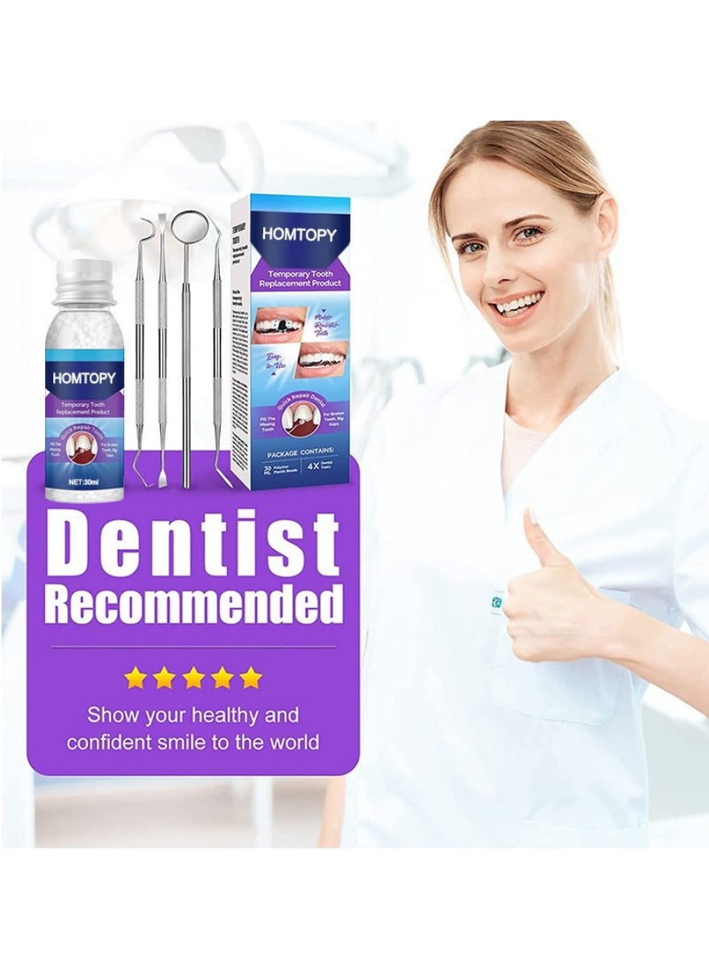 HOMTOPY - Tooth Repair Kit, 30ml Moldable Teeth Glue 4 Dental Tools Temporary Tooth Filling Set Dental Care Kit DIY at Home, Suitable for Men and Women - Image 1