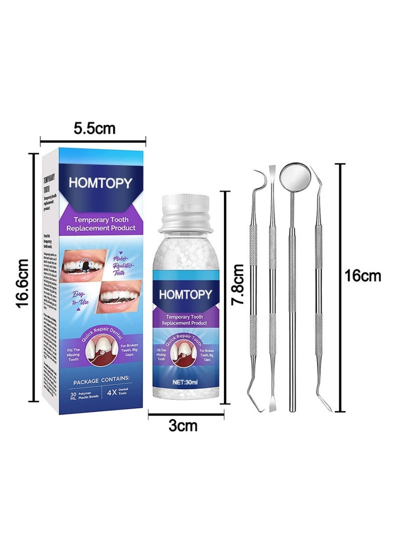 HOMTOPY - Tooth Repair Kit, 30ml Moldable Teeth Glue 4 Dental Tools Temporary Tooth Filling Set Dental Care Kit DIY at Home, Suitable for Men and Women - Image 1