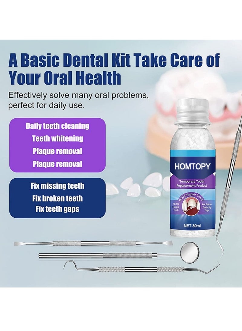 HOMTOPY - Tooth Repair Kit, 30ml Moldable Teeth Glue 4 Dental Tools Temporary Tooth Filling Set Dental Care Kit DIY at Home, Suitable for Men and Women - Image 1