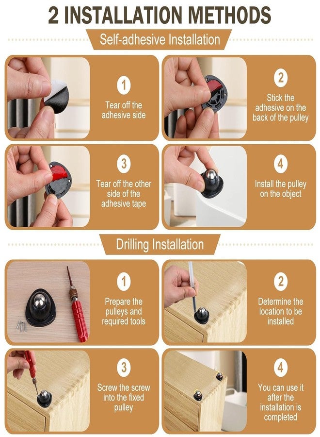 CUBIZ Self Adhesive Caster Wheels - 360° Swivel Universal Wheel, Mini Roller Ball Transfer Bearing for Small Kitchen Appliances, Storage Box, Trash Can (Black, 4 PCS) - Image 5