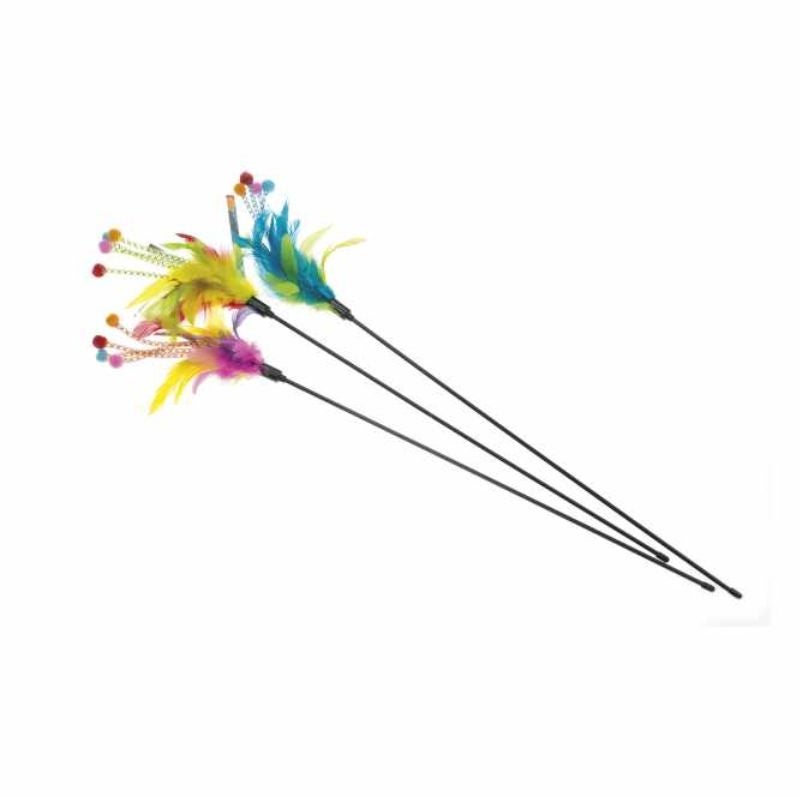 Imac Green & Pink Wand Cat Teaser Toy with Feathers , 1 pcs