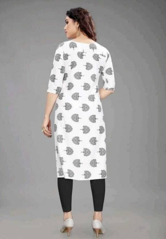PATLANI Women's A-Line-Calf langth Half Sleeve Crepe Kurti. White - Image 2