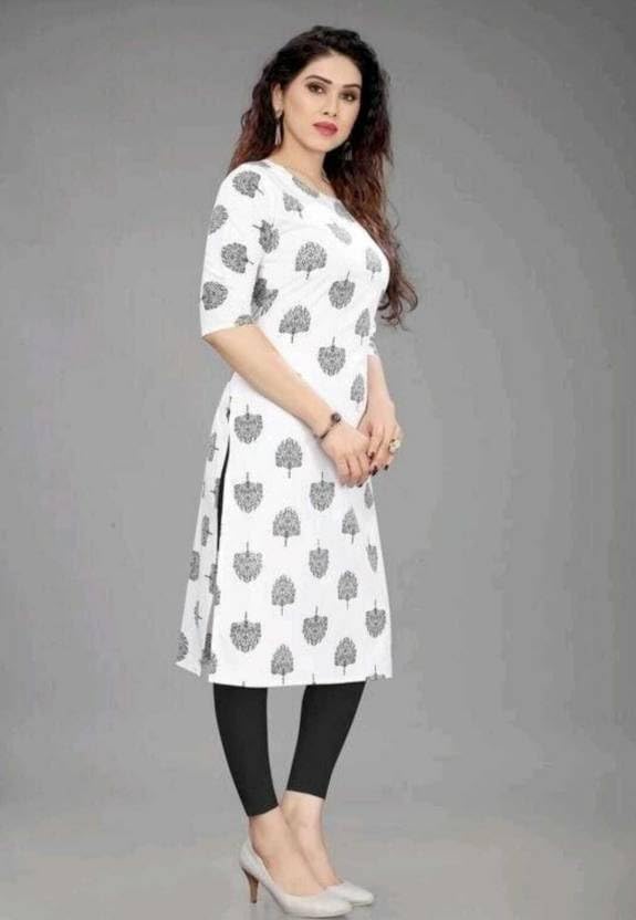 PATLANI Women's A-Line-Calf langth Half Sleeve Crepe Kurti. White - Image 3