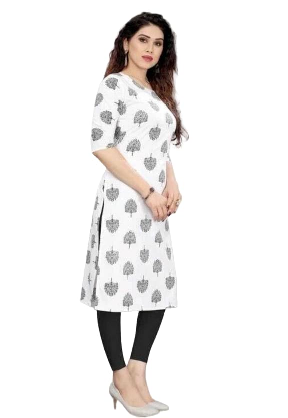 PATLANI Women's A-Line-Calf langth Half Sleeve Crepe Kurti. White - Image 4