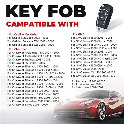 Keymall مفتاح سيارة Keymall المحسن للدخول بدون مفتاح عن بُعد لشيvrolet Tahoe Silverado Suburban Avalanche Equinox SSR/GMC Sierra Yukon/Cadillac Escalade/Hummer H2/Pontiac Torrent/Saturn Vue 2003-2006 FCC LHJ011 - Image 3