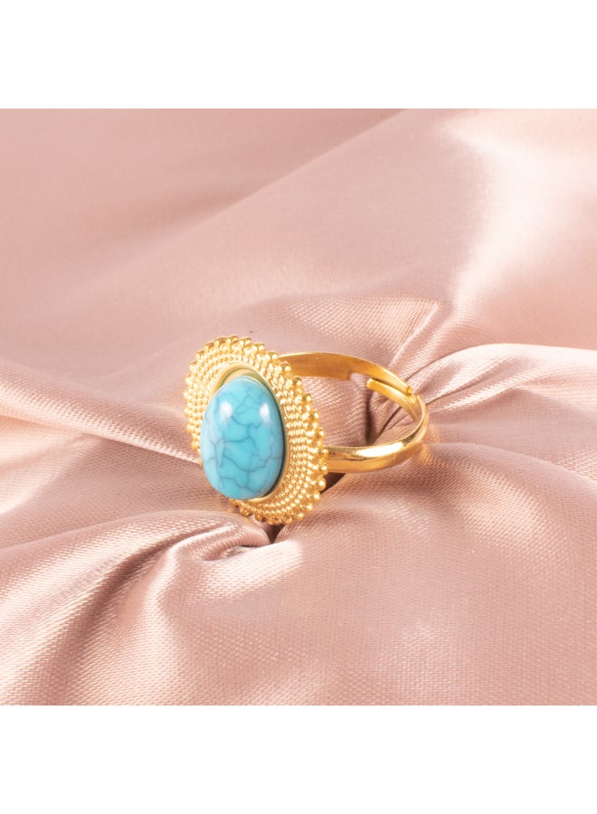 The Black Pearl Accessories Free Size Stainless Steel Golden Ring With Turquoise Stone  - Image 3
