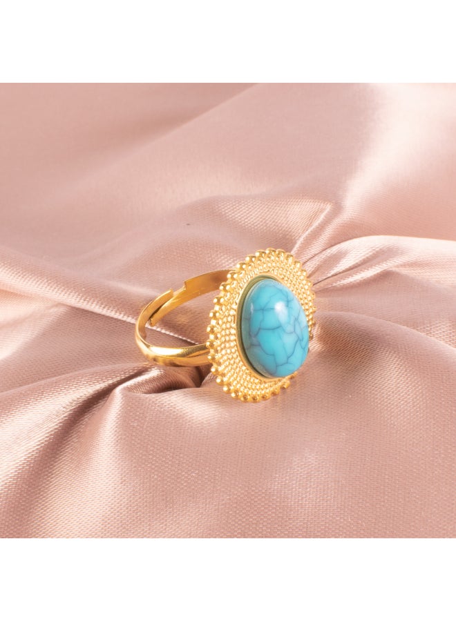 The Black Pearl Accessories Free Size Stainless Steel Golden Ring With Turquoise Stone  - Image 2