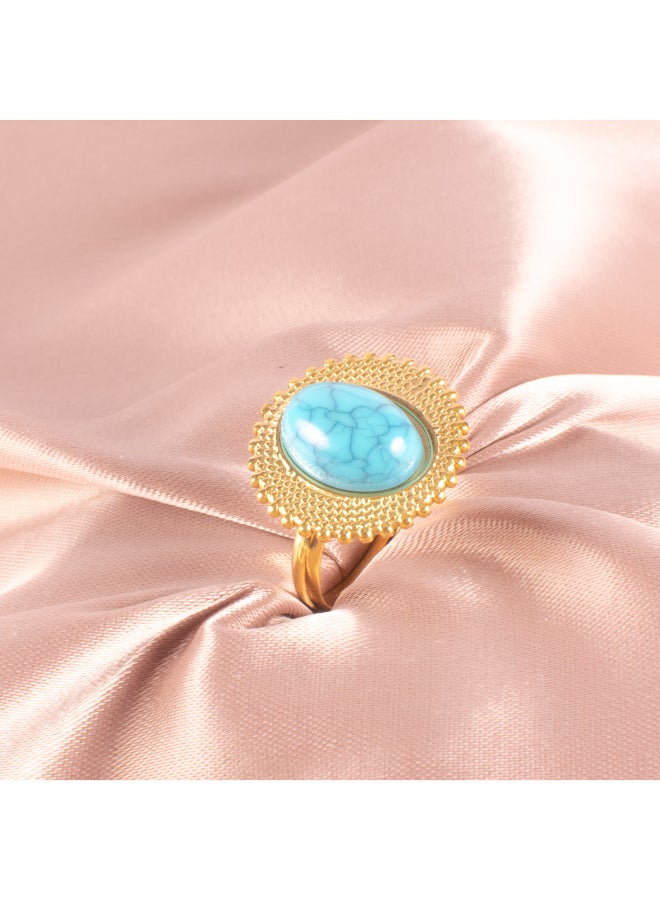 The Black Pearl Accessories Free Size Stainless Steel Golden Ring With Turquoise Stone  - Image 1
