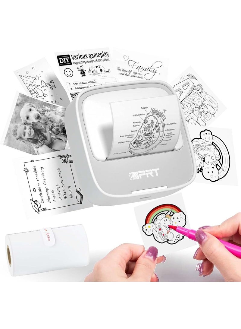 iDPRT Portable Sticker Maker Machine with 1 Roll Sticker Paper, Mini Printer Efficiently and Quickly, Thermal Printer for Study Notes, Pictures, DIY, Label, Free App with Multiple Templates, Grey - Image 1