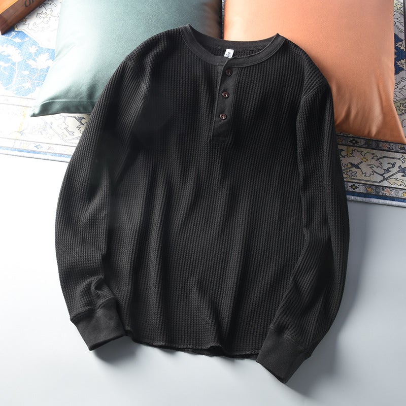 Euro-American Van! Export Men'S Henry Collar Top Cut Label Breathable High Street Fashion Long Sleeve T-Shirt - Image 1