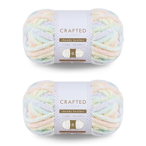 Crafted by Catherine Chunky Heather Multi Yarn - 2 Pack (49 Yards Each Skein), Light Rainbow Multi, Gauge 6 Super Bulky - Image 1