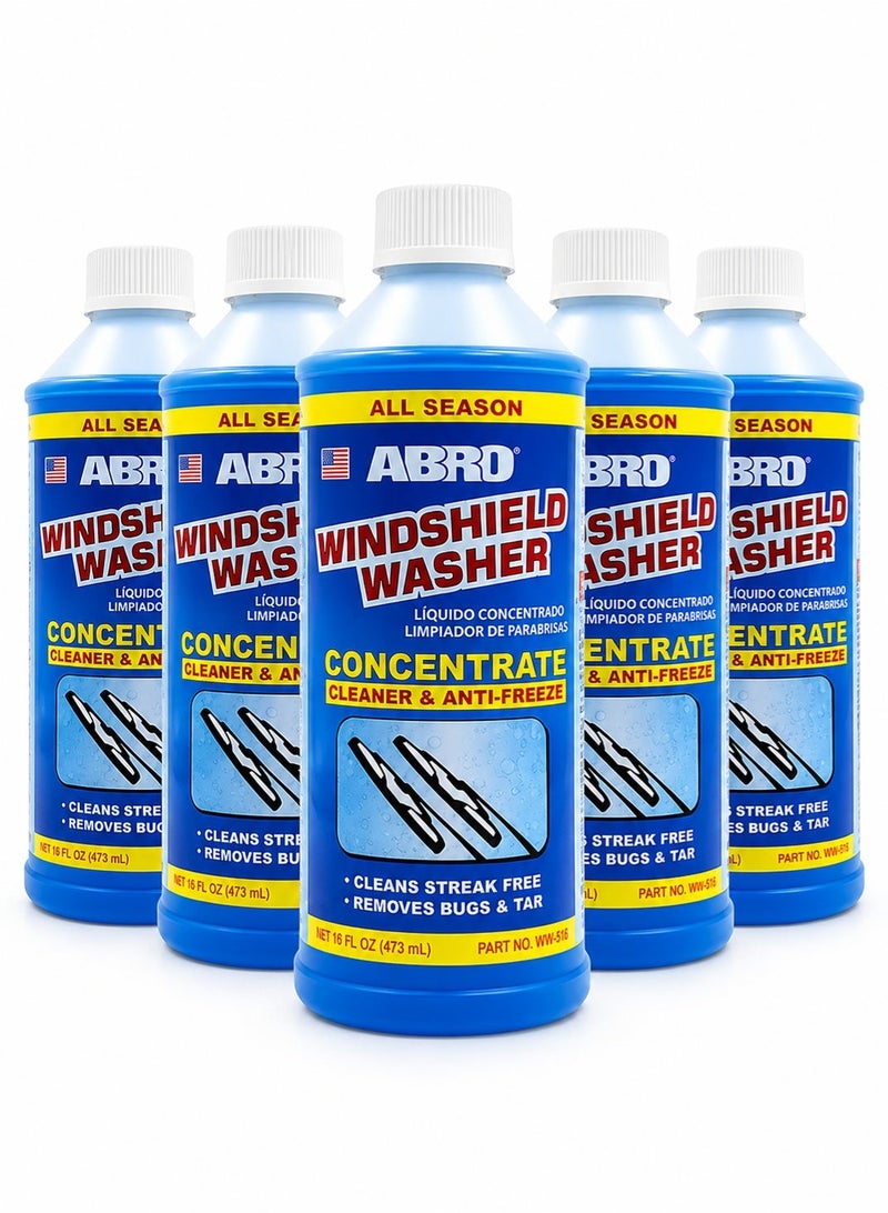Abro Combo 5pcs ABRO Windshield Washer Concentrate Cleaner & Anti-Freeze 473 ml Streak-Free Glass Cleaning Fluid Removes Bugs Tar Dust Road Film All-Season Washer Fluid - WW-516 - Image 1