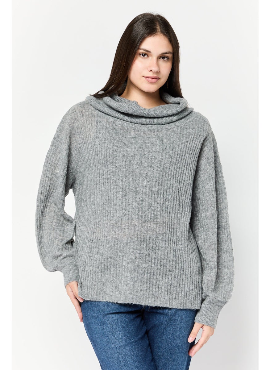 ESPRIT Women Turtle Neck Knitted Sweater, Grey  - Image 1