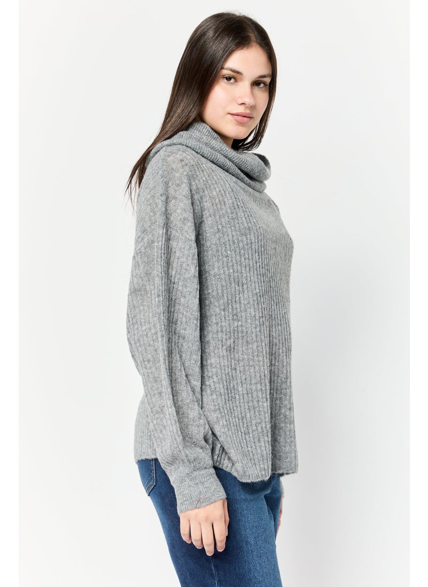 ESPRIT Women Turtle Neck Knitted Sweater, Grey  - Image 3