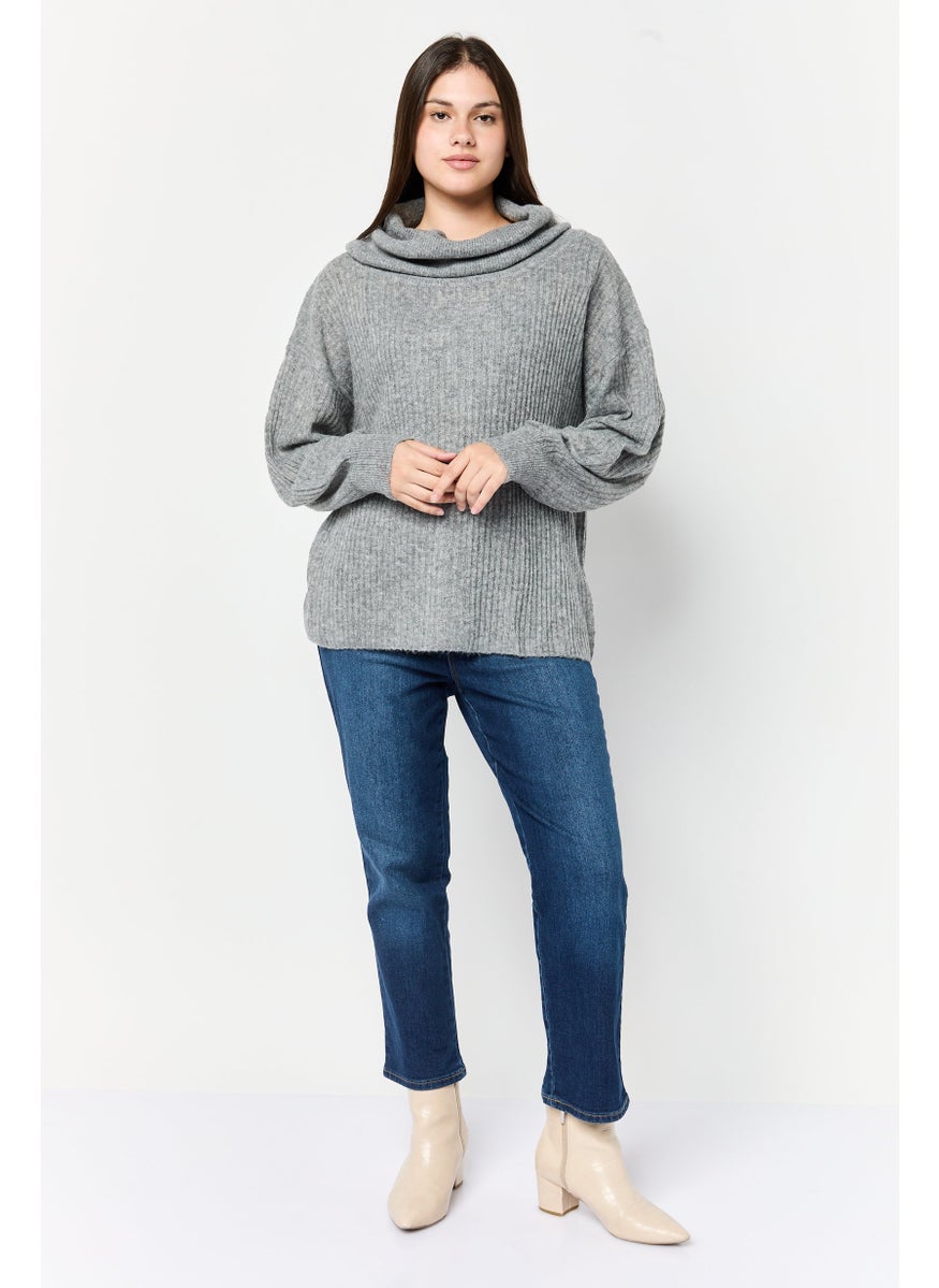 ESPRIT Women Turtle Neck Knitted Sweater, Grey  - Image 2