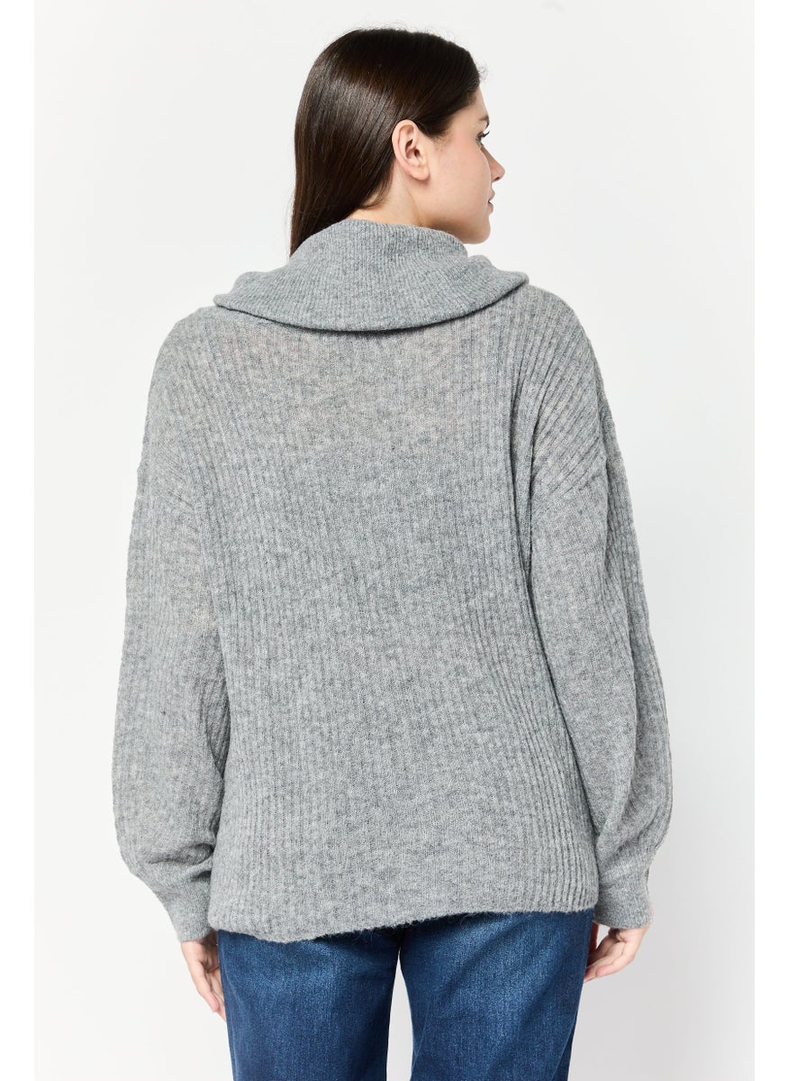ESPRIT Women Turtle Neck Knitted Sweater, Grey  - Image 4