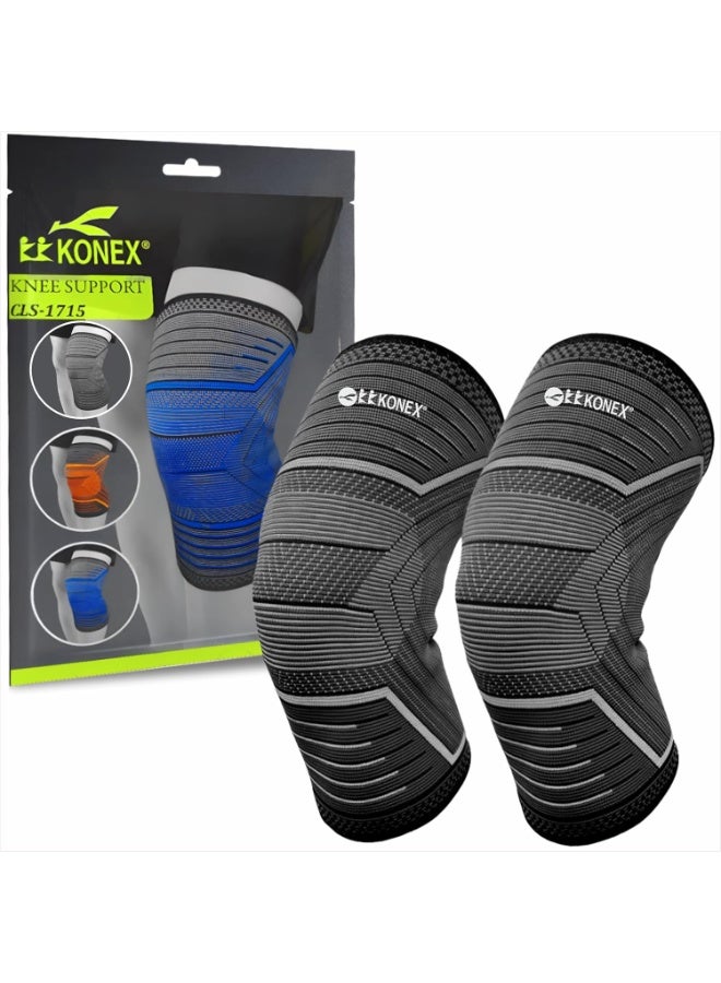 KONEX Elastic & Breathable Knee Cap Support Sleeves | Ideal for Sports, Workouts, Pain Relief, Knee Cap Compression Support, Running, Cycling & Exercise - Large, Black (1 Pair) - Image 1