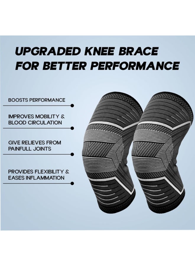 KONEX Elastic & Breathable Knee Cap Support Sleeves | Ideal for Sports, Workouts, Pain Relief, Knee Cap Compression Support, Running, Cycling & Exercise - Large, Black (1 Pair) - Image 4