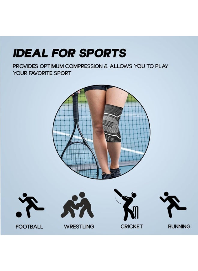 KONEX Elastic & Breathable Knee Cap Support Sleeves | Ideal for Sports, Workouts, Pain Relief, Knee Cap Compression Support, Running, Cycling & Exercise - Large, Black (1 Pair) - Image 5