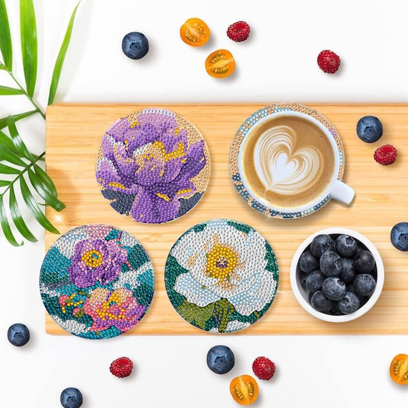 EWJRNSF 8 PCS Flowers Diamond Painting Art Coaster Set Diamond Art Coasters Small Diamond Painting Coasters Kit Beginners Adults Art Craft Supplies - Image 5