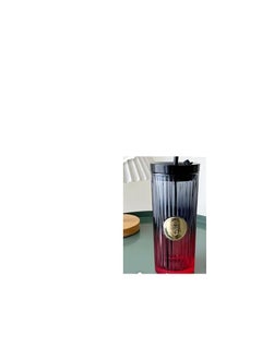 Generic كوب زجاجي لأكواب القهوة المثلجة مع أغطية وكؤوس ملونة بمقبض أكواب زجاجية شفافة عالية للمياه 
