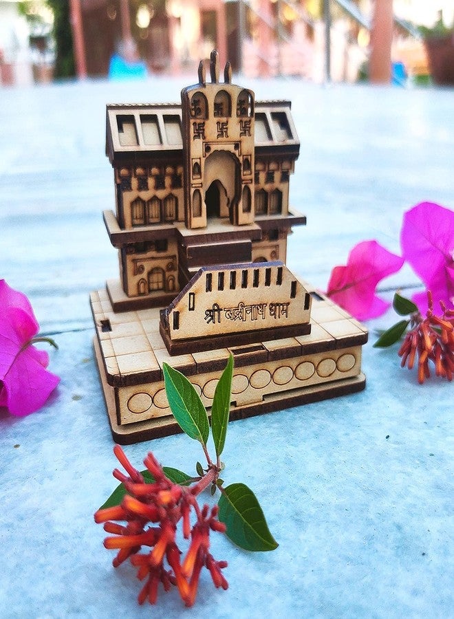 Amzgear Badrinath Temple in Wood | Wooden Shree Miniature 3D Handmade| Religious Decorative showpiece Decoration, Office and Gift (Badrinath) - Image 2