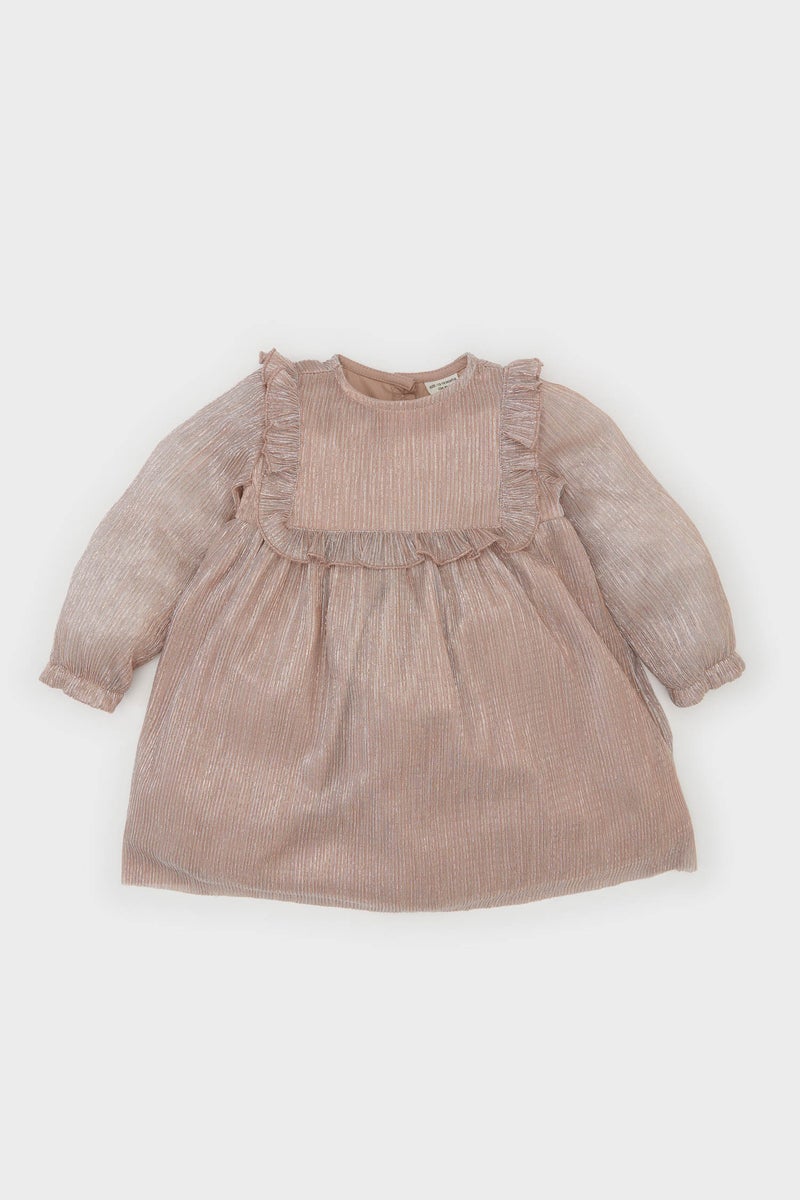 ديفاكتو فستان بيبي بناتي شيفون قصة عادية كم طويل بياقة مستديرة - Image 1