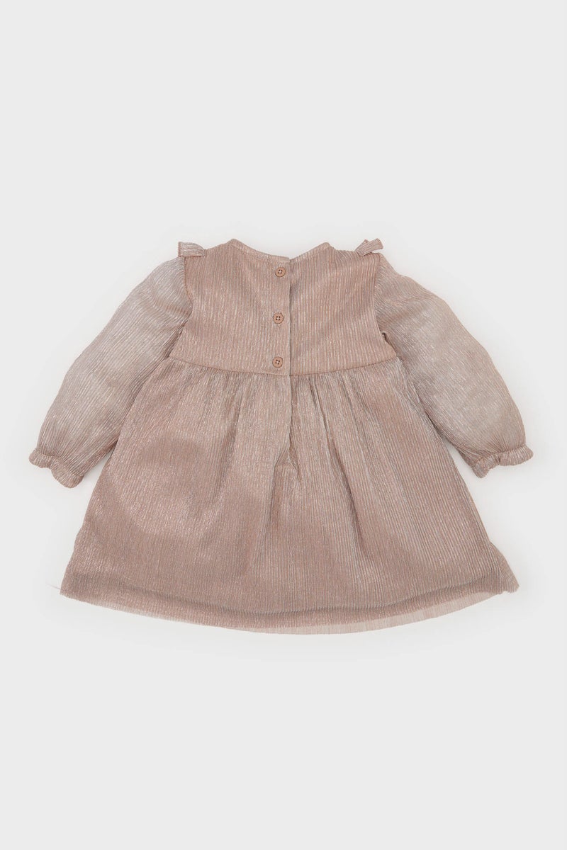 ديفاكتو فستان بيبي بناتي شيفون قصة عادية كم طويل بياقة مستديرة - Image 4