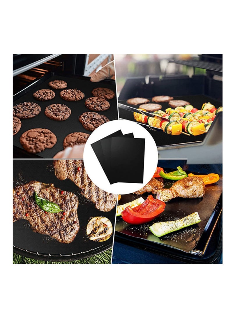 SYOSI 9 Pcs Grill Mat Set Non Stick BBQ Mats Baking Heavy Duty Reusable Works on Gas Charcoal Electric Black - Image 3