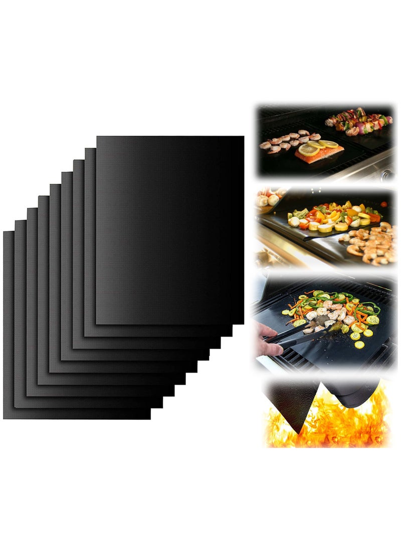 SYOSI 9 Pcs Grill Mat Set Non Stick BBQ Mats Baking Heavy Duty Reusable Works on Gas Charcoal Electric Black - Image 1