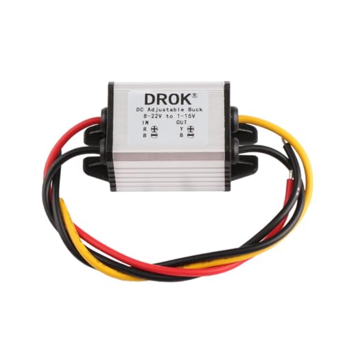 DROK محول جهد DROK المقاوم للماء DC Buck 8-22V إلى 3-15V 5V 12V 3A قابل للتعديل مزود الطاقة المحول وحدة جهد خطوة لسيارة أو مركبة أو محرك منظم SR - Image 1