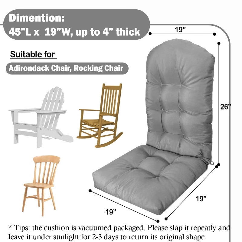 MQK Adirondack Chair Cushion, Thick Indoor/Outdoor Rocking Chair Cushion with High Elasticity PP Cotton Water-Resistant Patio Furniture Cushions High Back Seat Pads for Porch Yard Lawn Chairs 44x19x4 - Image 5
