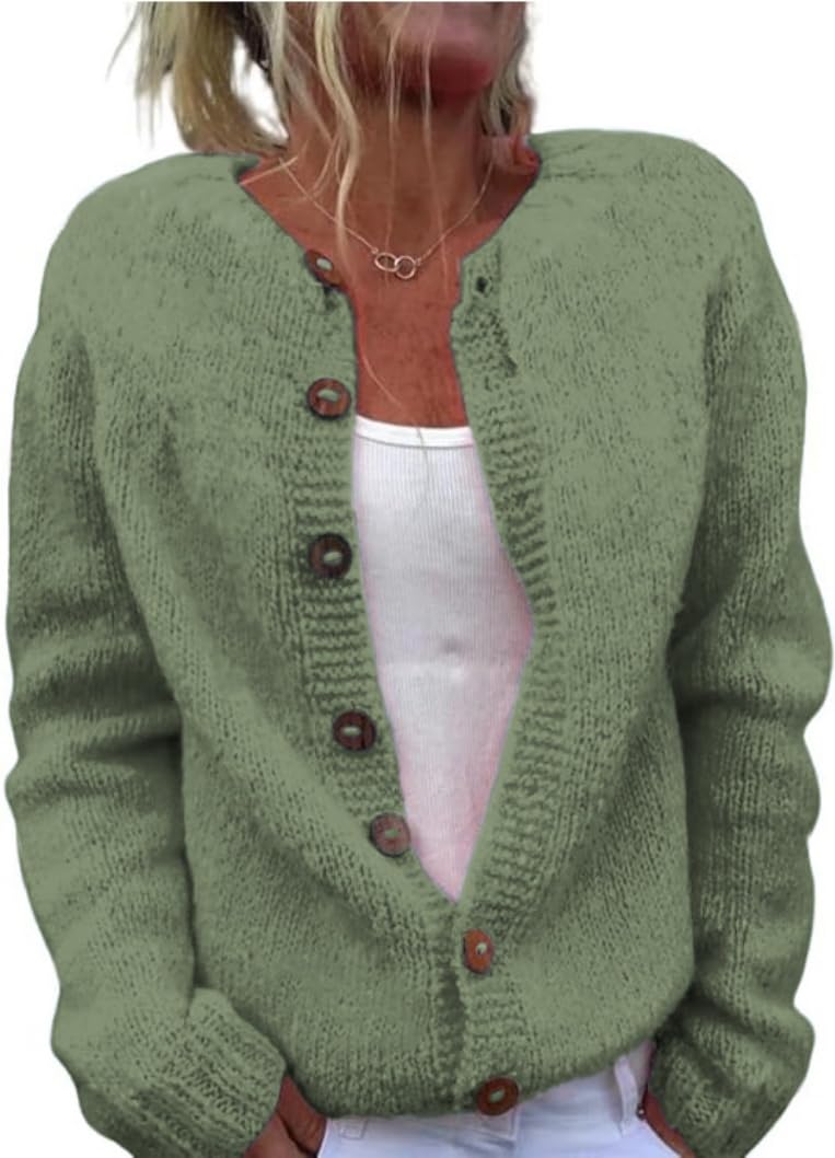 Beopjesk Women's Casual Fall Winter Open Front Long Sleeve Button Knit Cardigan Sweater Loose Outerwear Coats (Green,S)