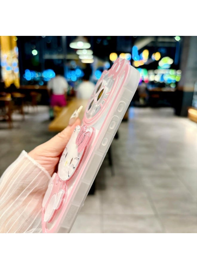 Compatible for iPhone 16 Pro Max Cute Cartoon Case, 3D Bow Funny Kawaii Cartoon Cat Case with Mini Makeup Mirror for Girls Women Soft Silicone Clear Shockproof Phone Cover, Pink - Image 4