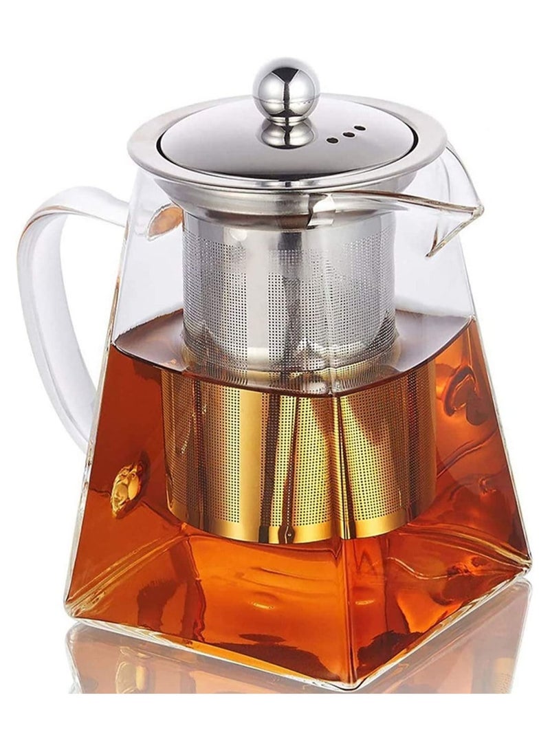 GGEROU 750 ml Square Glass Tea Pot, Borosilicate Glass Teapot, Loose Leaf Tea Kettle, Borosilicate Glass Heat Resistant Clear Leaf Teapot with Infuser Strainer for Microwavable and Stovetop Safe - Image 1