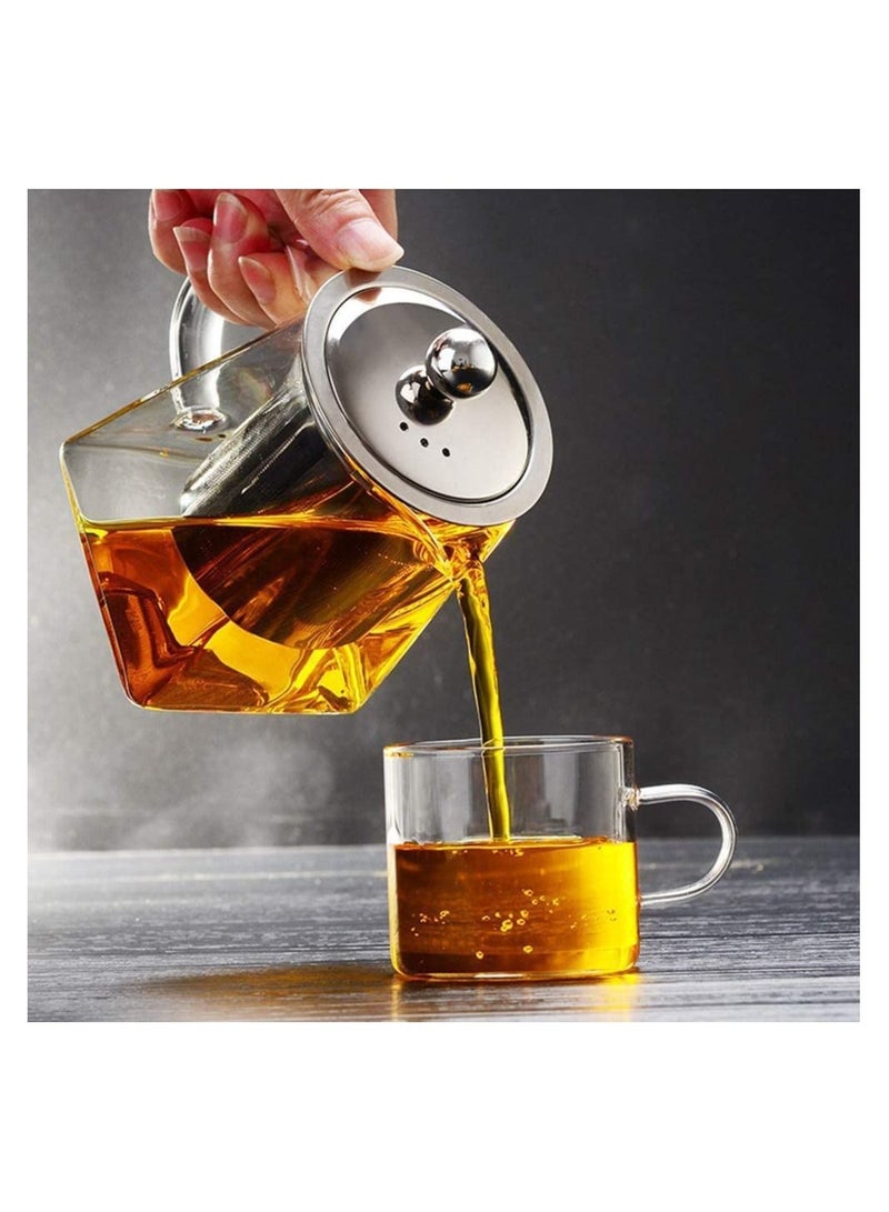 GGEROU 750 ml Square Glass Tea Pot, Borosilicate Glass Teapot, Loose Leaf Tea Kettle, Borosilicate Glass Heat Resistant Clear Leaf Teapot with Infuser Strainer for Microwavable and Stovetop Safe - Image 5