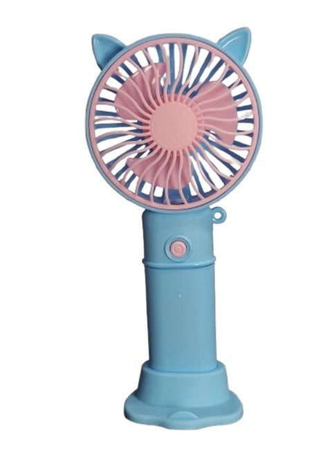 Mini handheld fan, cute design with small ears JY-1, Desk fan base and phone holder , small size and easy to carry in hand or put in bag, USB rechargeable battery, on/off button, one air speed, nice gift for kids