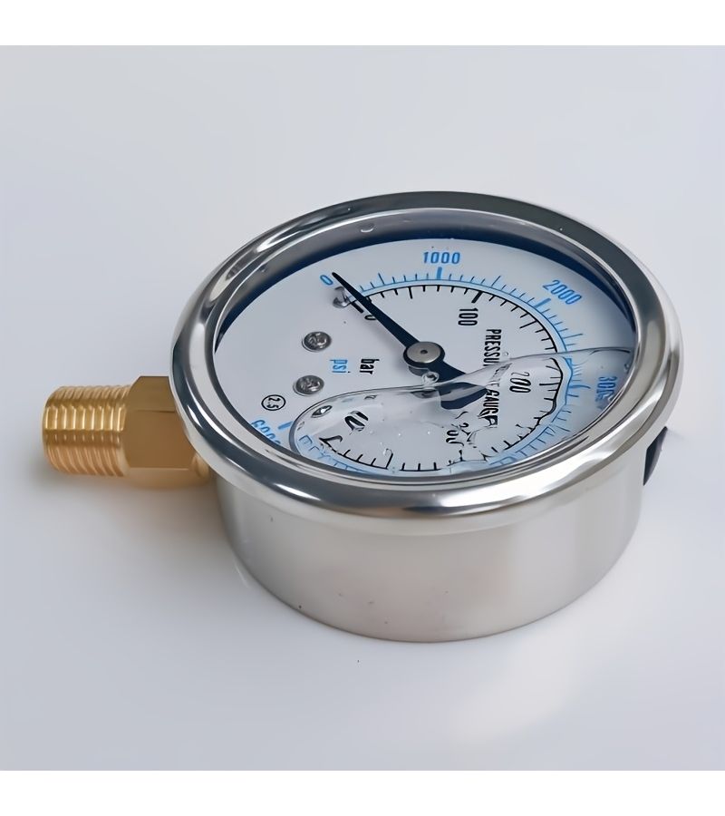 Pressure Gauge Y60 Vibration Resistant Anti Vibration 0 400 Bar 6000 Psi PT1 4 Threaded Connection Filled Metal Housing Includes 2 Rolls Of Ptfe Tape - Image 4